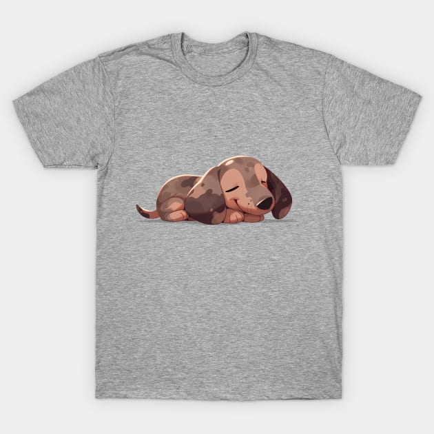 Dapple Dachshund Puppy Taking A Nap T-Shirt by Lunatic Bear